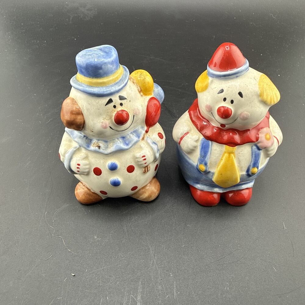 Vintage Josef Originals Clowns Circus Salt & Pepper Shakers Hand Painted Ceramic